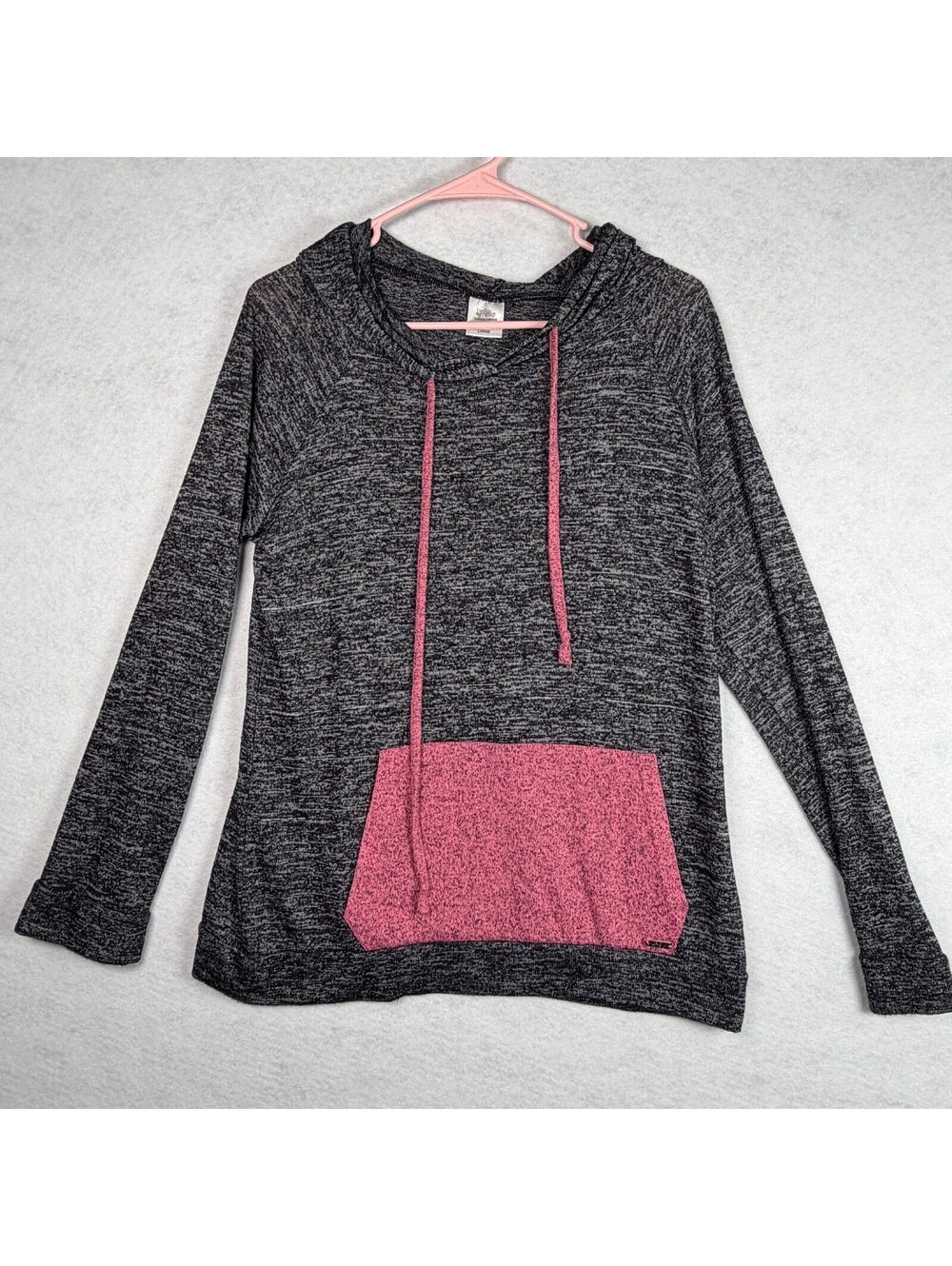 Hello Mello Women's Large Hoodie with Pink Pocket and Drawstrings